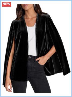 Velvet Cape Blazer Split Long Sleeve Open Front Jacket
